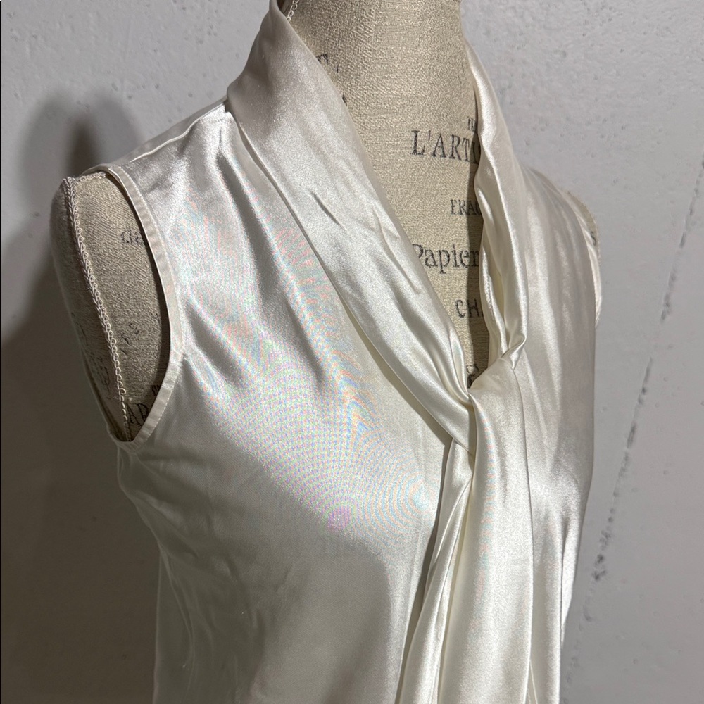 Black Label Cream Satin Scarf Blouse